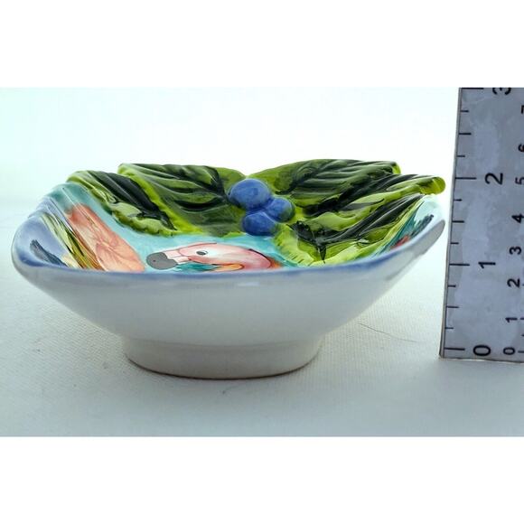 DISHES-HAUSENWARE-Trinket-Serving-Flamingo-Pink-Tropical-Embossed-SET OF 2 - Picture 10 of 15